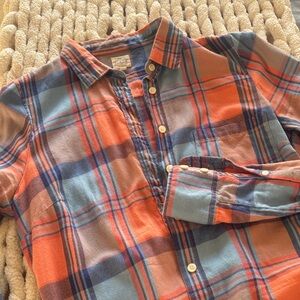 J. Crew Women's Plaid Button Down Shirt in Orange and Blue